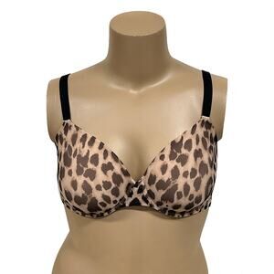 Victoria’s Secret Lined Perfect Coverage Bra Sz 36DD Leopard Tan Black Underwire